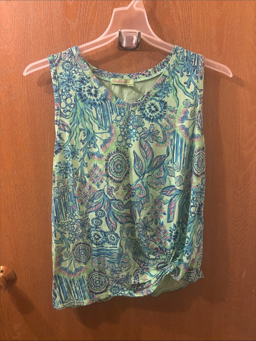 fresh produce Mint Green Floral Twist-Hem Tank-SIZE L-